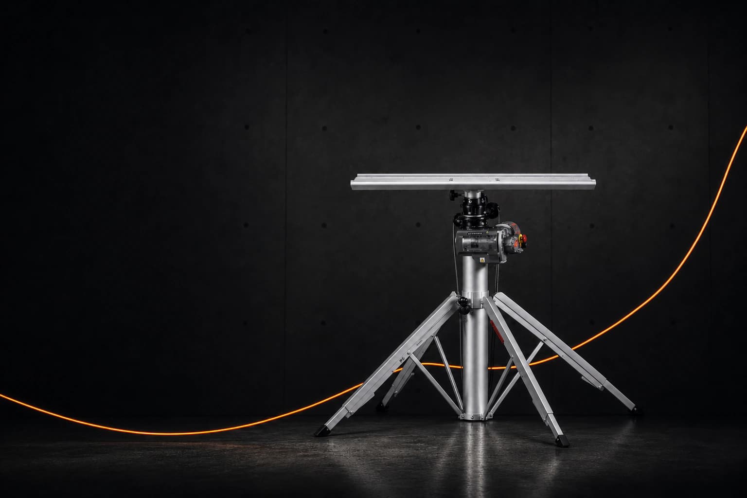 Portable Kovalti lifting system in a dark industrial setting
