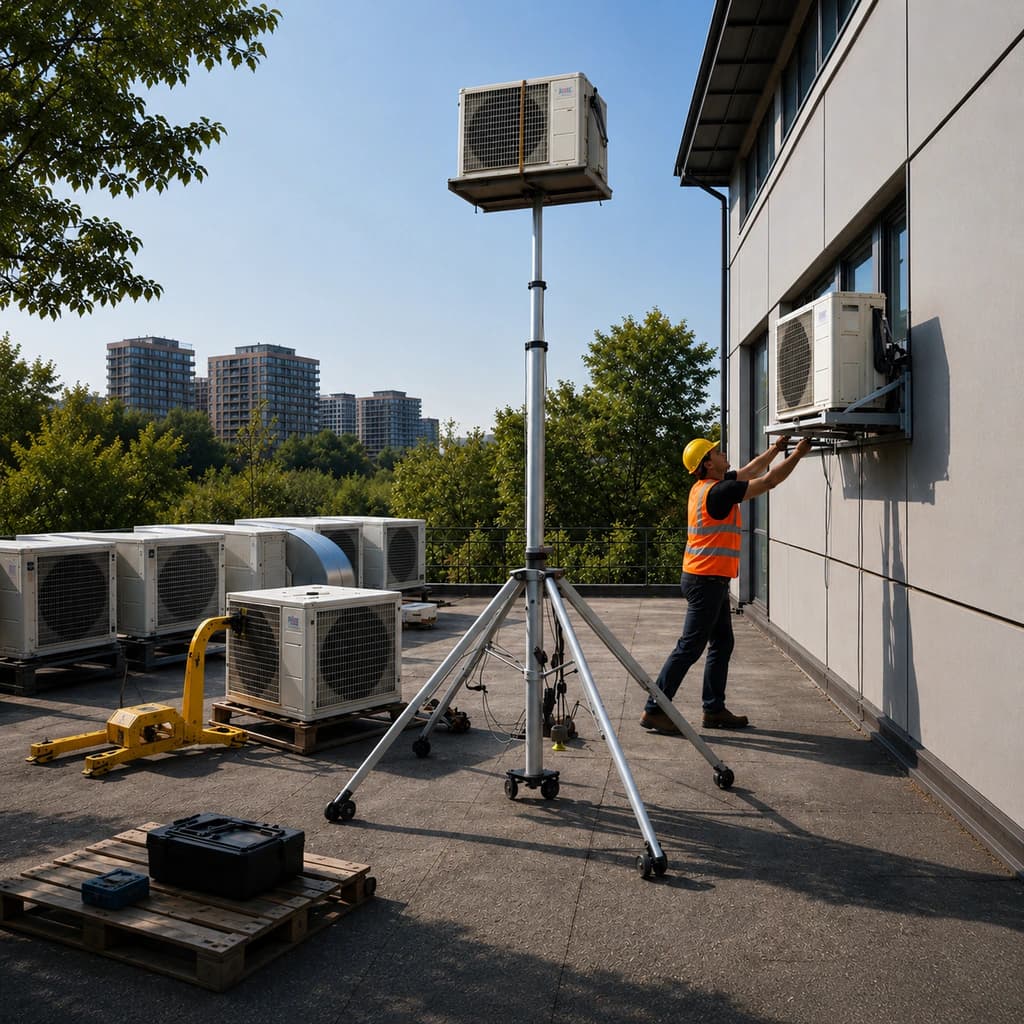 Portable lifting system supporting an HVAC installation